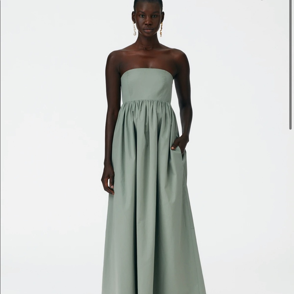 Tibi eco poplin strapless cocoon dress sage 0